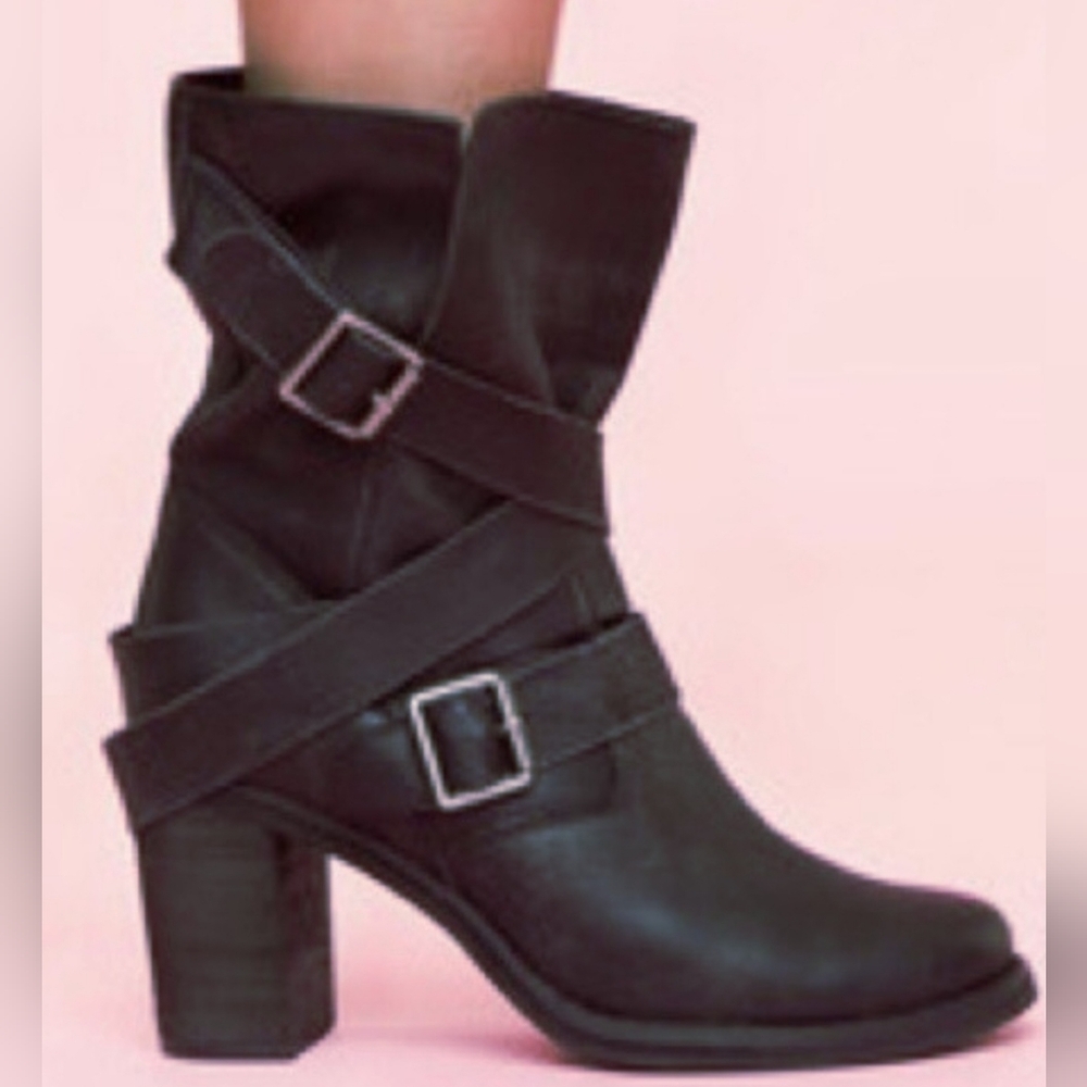 Y2K Jeffrey Campbell Ibiza Leather Chunky Heel Boots - Wooden Heel